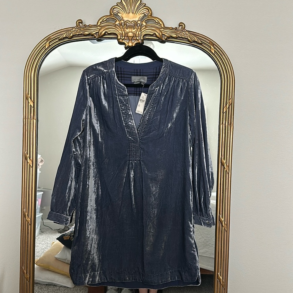 NWT Anthropologie Blue Velvet Long-sleeve Dress XS